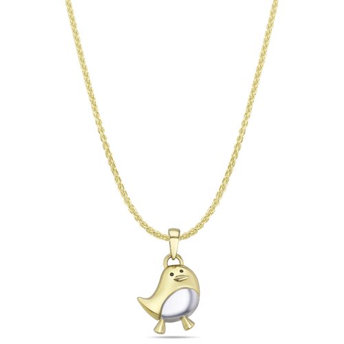 Fred the Robin Large Pendant Catherine Best 9ct Yellow Gold and Rhodium Plate Pendant on a 18