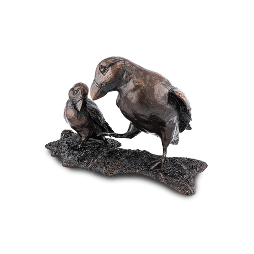 Family Time on Herm Puffin and Puffling Solid Bronze Sculpture Catherine Best Dev 
