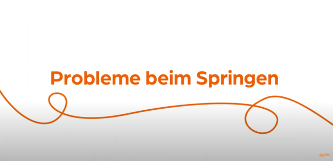 Text „Probleme beim Springen“ mit orangefarbener Spirale auf weißem Hintergrund.
