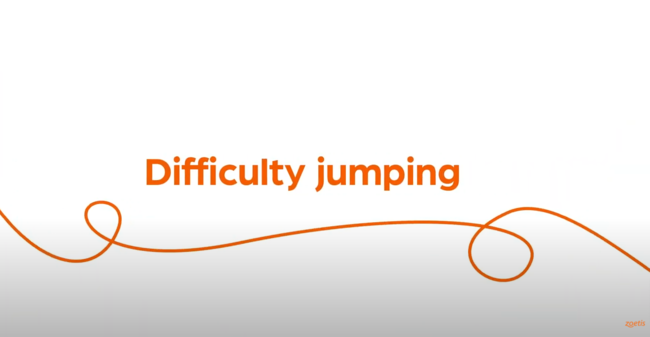 Text "Difficulty jumping"with orange swirl on white background.