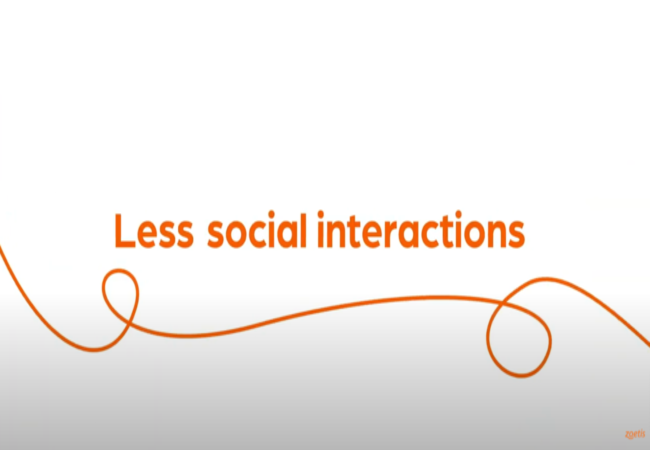 Text "Less social interactions" with orange swirl on white background.