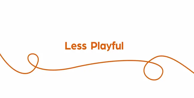Text "Is less playful" with orange swirl on white background.