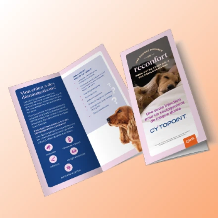 Cytopoint brochure with dog images and relief information.