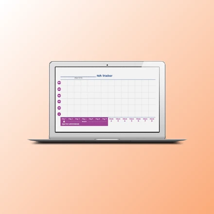 Laptop displaying a chart on a peach background.